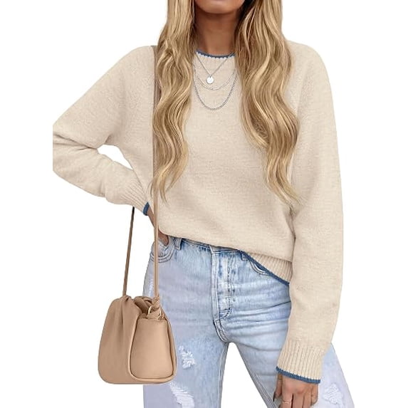 PRETTYGARDEN Womens Crewneck Fall Sweaters Pullover Tops Soft Stretchy Knit,Raglan Long Sleeve,Ribbed Cuffs,Color Block,Casual Daily Outfits,Office Work Clothes,Winter Layering Wear