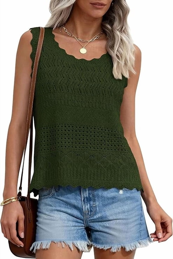 Womens Crochet Tank Tops Summer Spring Boho Sleeveless Cute Knit Sweater Vest Trendy Beach Vacation Clothes