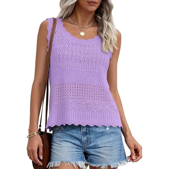 PRETTYGARDEN Womens Crochet Tank Tops Summer Spring Boho Sleeveless Cute Knit Sweater Vest Trendy Beach Vacation Clothes