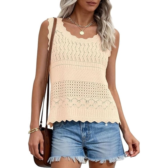 PRETTYGARDEN Womens Crochet Tank Tops Summer Spring Boho Sleeveless Cute Knit Sweater Vest Trendy Beach Vacation Clothes