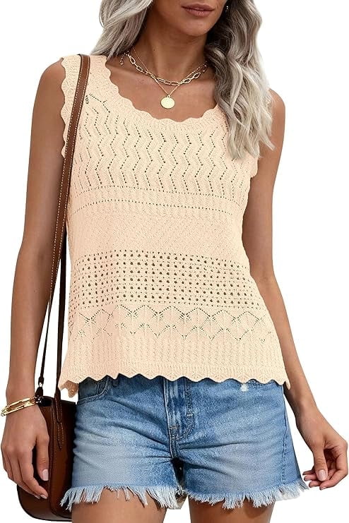 Womens Crochet Tank Tops Summer Spring Boho Sleeveless Cute Knit Sweater Vest Trendy Beach Vacation Clothes