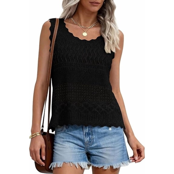 PRETTYGARDEN Womens Crochet Tank Tops Summer Spring Boho Sleeveless Cute Knit Sweater Vest Trendy Beach Vacation Clothes