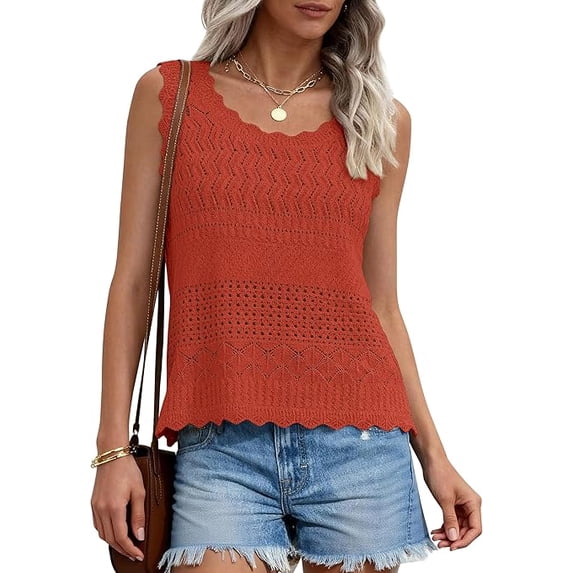 PRETTYGARDEN Womens Crochet Tank Tops Summer Spring Boho Sleeveless Cute Knit Sweater Vest Trendy Beach Vacation Clothes