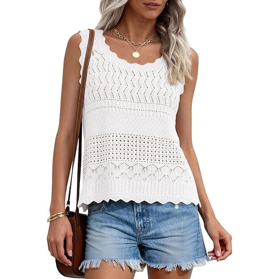 PRETTYGARDEN Womens Crochet Tank Tops Summer Spring Boho Sleeveless Cute Knit Sweater Vest Trendy Beach Vacation Clothes