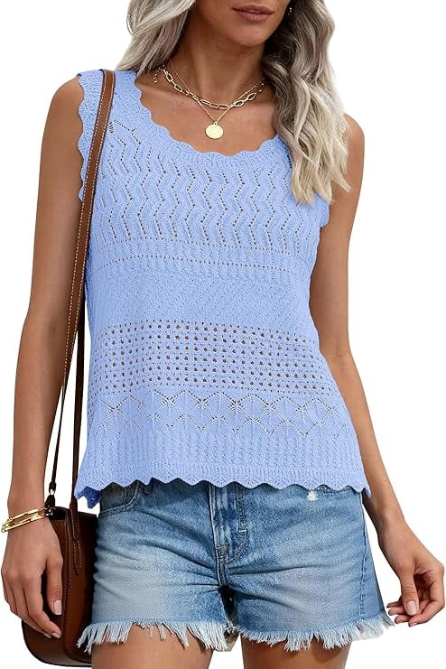 Womens Crochet Tank Tops Summer Spring Boho Sleeveless Cute Knit Sweater Vest Trendy Beach Vacation Clothes