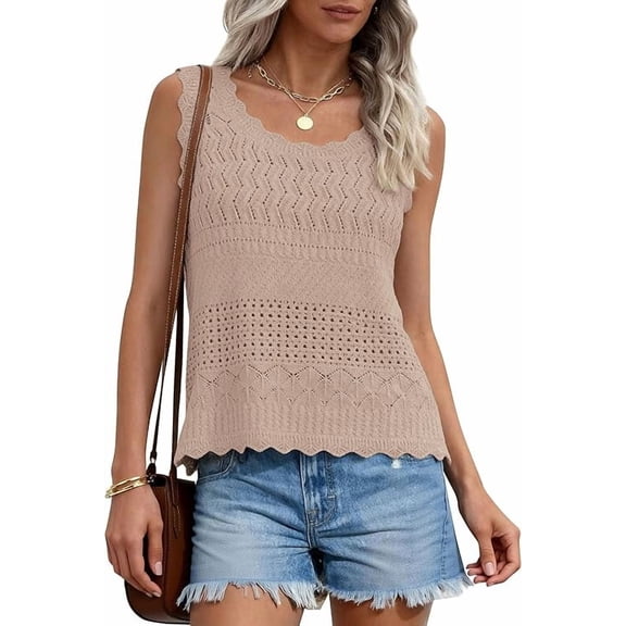 PRETTYGARDEN Womens Crochet Tank Tops Summer Spring Boho Sleeveless Cute Knit Sweater Vest Trendy Beach Vacation Clothes