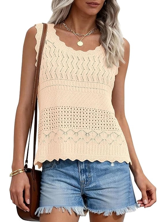 Womens Crochet Tank Tops Summer Spring Boho Sleeveless Cute Knit Sweater Vest Trendy Beach Vacation Clothes