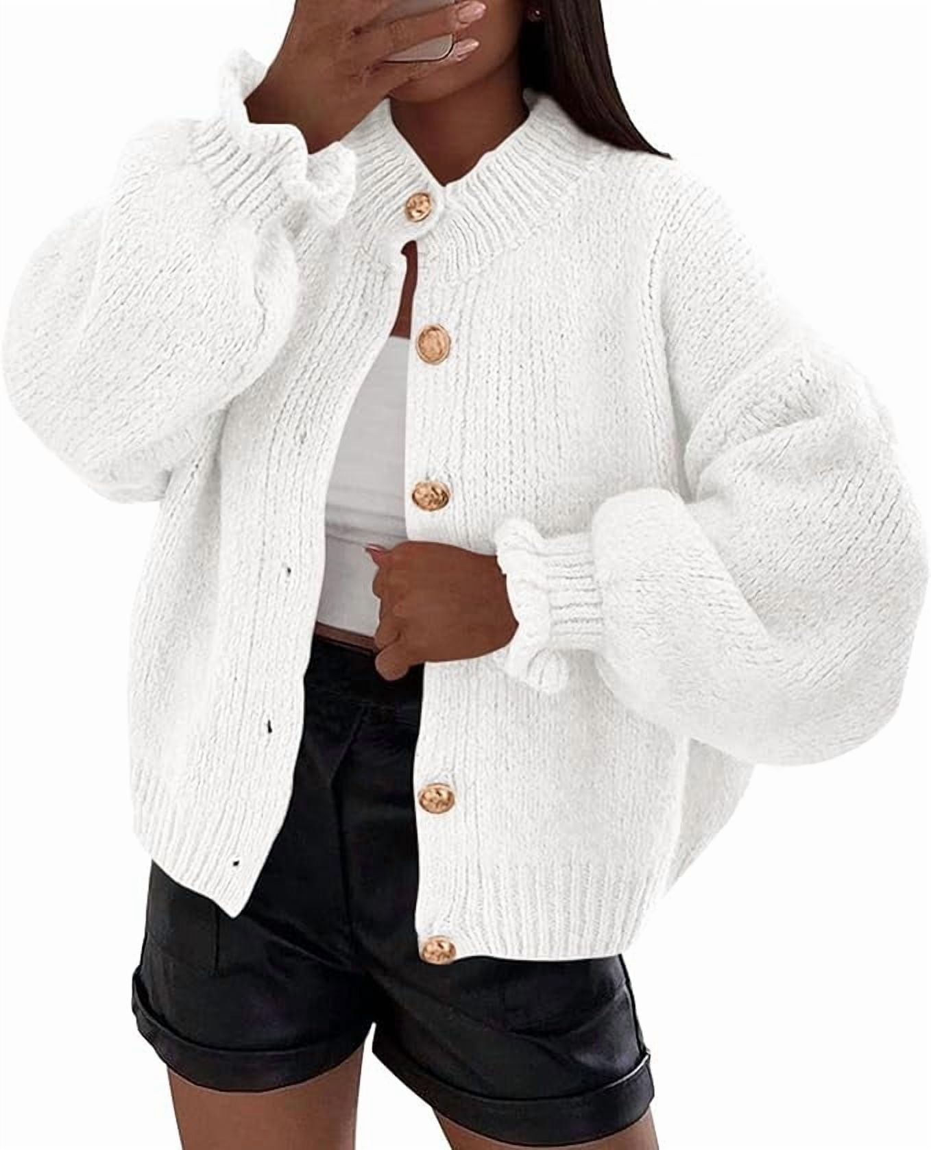 PRETTYGARDEN Womens Cropped Cardigans Trendy Ruffle Open Front