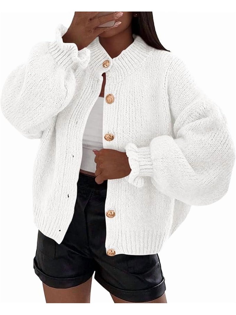 PRETTYGARDEN Womens Cropped Cardigans Trendy Ruffle Open Front