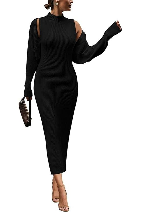 Womens Fall 2 Piece Outfits Bodycon Maxi Tank Pullover Sweater Dress and Long Sleeve Cropped Cardigan Knit Sets