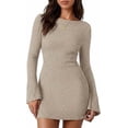 thumbnail image 1 of PRETTYGARDEN Womens Fall Bell Long Sleeve Mini Dress Casual Boat Neck Ribbed Bodycon Short Party Cocktail Dresses, 1 of 8