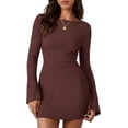 thumbnail image 1 of PRETTYGARDEN Womens Fall Bell Long Sleeve Mini Dress Casual Boat Neck Ribbed Bodycon Short Party Cocktail Dresses, 1 of 8