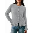 thumbnail image 1 of PRETTYGARDEN Womens Fall Button Down Cardigans Chunky Knit Ruffle Open Front Cropped Cardigan Sweaters Soft Long Sleeve Tops, 1 of 9
