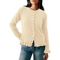 thumbnail image 1 of PRETTYGARDEN Womens Fall Button Down Cardigans Chunky Knit Ruffle Open Front Cropped Cardigan Sweaters Soft Long Sleeve Tops, 1 of 9