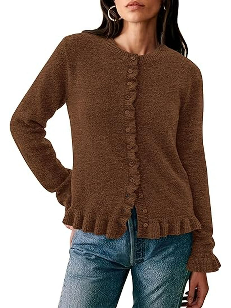 Cropped Cardigan Chunky Brown Cardigan Ladies PRETTYGARDEN Womens