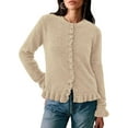 thumbnail image 1 of PRETTYGARDEN Womens Fall Button Down Cardigans Chunky Knit Ruffle Open Front Cropped Cardigan Sweaters Soft Long Sleeve Tops, 1 of 9