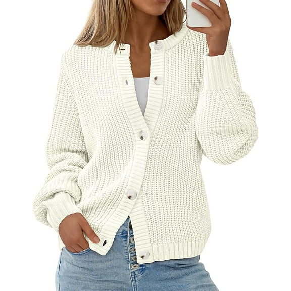 PRETTYGARDEN Womens Fall Cardigan Sweaters Crewneck Long Sleeve Button Open Front Knit Sweater Women Oversized Cardigans