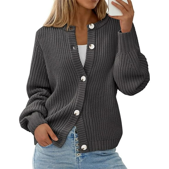 PRETTYGARDEN Womens Fall Cardigan Sweaters Crewneck Long Sleeve Button Open Front Knit Sweater Women Oversized Cardigans