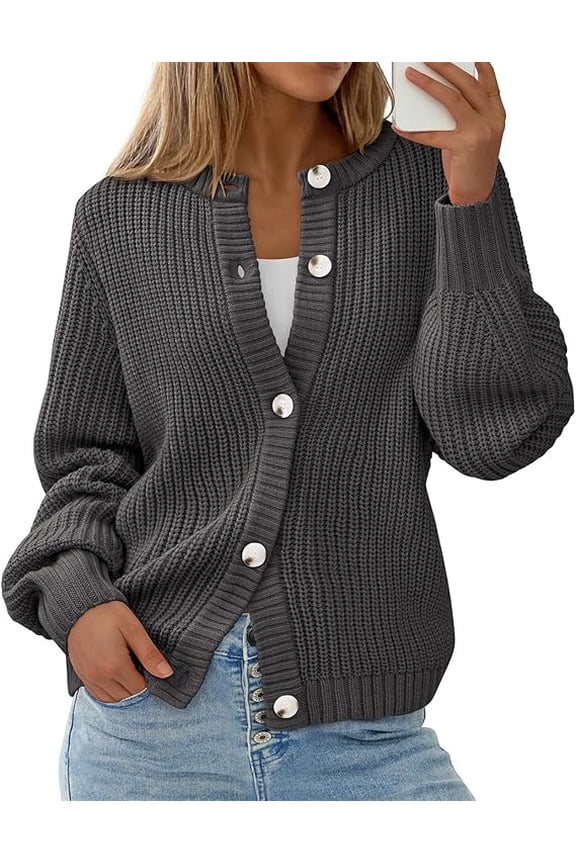 Womens Fall Cardigan Sweaters Crewneck Long Sleeve Button Open Front Knit Sweater Women Oversized Cardigans