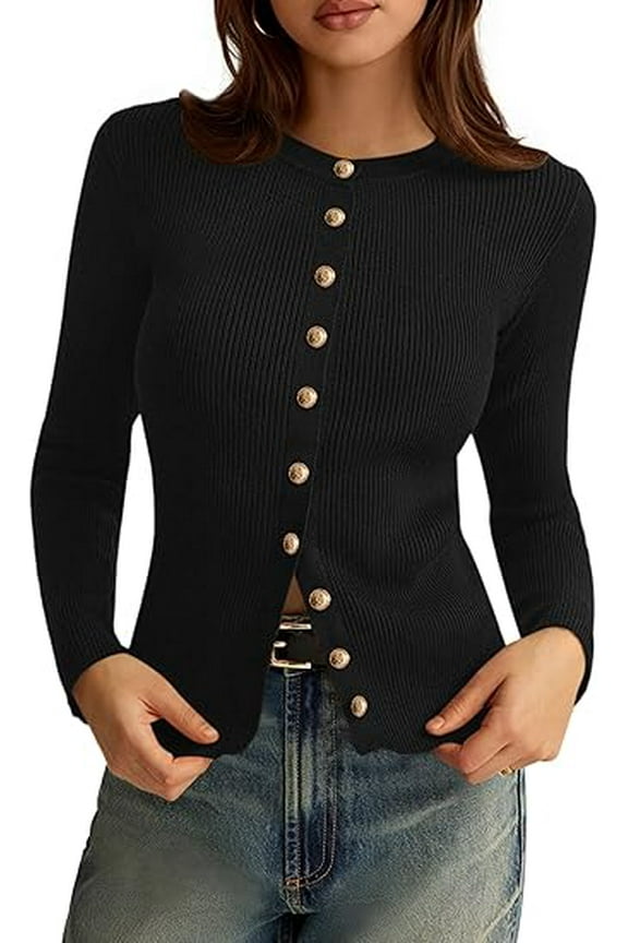 Womens Fall Cardigan Sweaters Lightweight Long Sleeve Button up Ribbed Knit Tops Winter Fashion Clothes