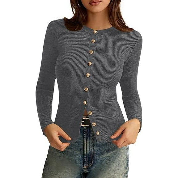 PRETTYGARDEN Womens Fall Cardigan Sweaters Lightweight Long Sleeve Button up Ribbed Knit Tops Winter Fashion Clothes