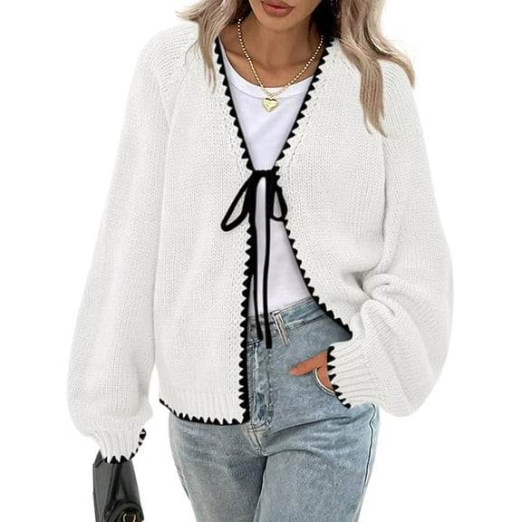 PRETTYGARDEN Womens Fall Cardigan Sweaters Long Sleeve Open Front Tie Knit Loose Cute Lightweight Sweater