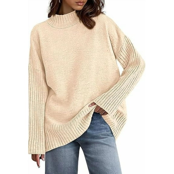 PRETTYGARDEN Womens Fall Casual Long Sleeve Tops Loose Mock Neck Drop Shoulder Knit Going Out Pullover Sweaters