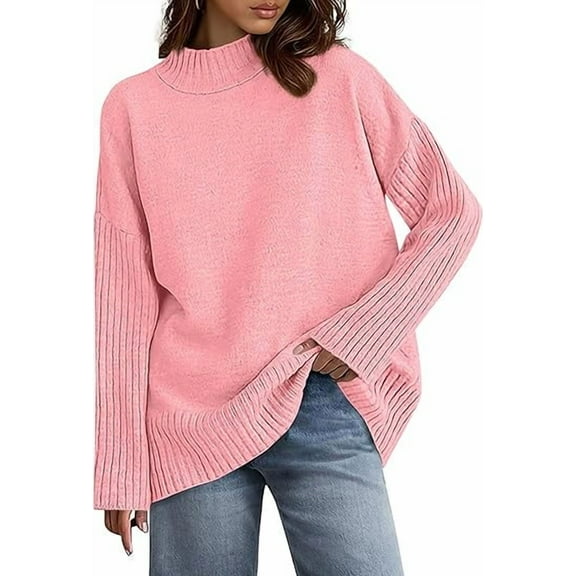 PRETTYGARDEN Womens Fall Casual Long Sleeve Tops Loose Mock Neck Drop Shoulder Knit Going Out Pullover Sweaters