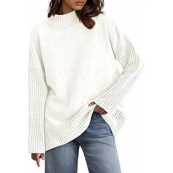 PRETTYGARDEN Womens Fall Casual Long Sleeve Tops Loose Mock Neck Drop Shoulder Knit Going Out Pullover Sweaters
