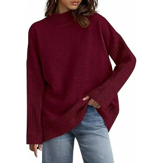 PRETTYGARDEN Womens Fall Casual Long Sleeve Tops Loose Mock Neck Drop Shoulder Knit Going Out Pullover Sweaters