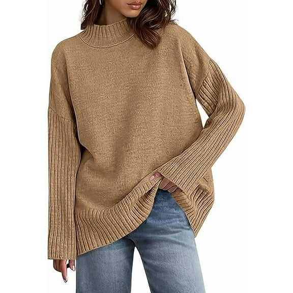 PRETTYGARDEN Womens Fall Casual Long Sleeve Tops Loose Mock Neck Drop Shoulder Knit Going Out Pullover Sweaters