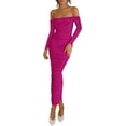 thumbnail image 1 of PRETTYGARDEN Womens Fall Long Sleeve Maxi Dress Off Shoulder Mesh Ruched Bodycon Trendy Long Wedding Guest Dresses, 1 of 10