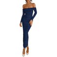 thumbnail image 1 of PRETTYGARDEN Womens Fall Long Sleeve Maxi Dress Off Shoulder Mesh Ruched Bodycon Trendy Long Wedding Guest Dresses, 1 of 10