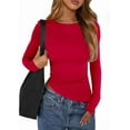 thumbnail image 1 of PRETTYGARDEN Womens Fall Long Sleeve Shirts Trendy Crew Neck Fitted Asymmetrical Going Out Tops Ruched Side Tee Blouse, 1 of 9