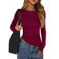 thumbnail image 1 of PRETTYGARDEN Womens Fall Long Sleeve Shirts Trendy Crew Neck Fitted Asymmetrical Going Out Tops Ruched Side Tee Blouse, 1 of 9