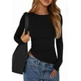 thumbnail image 1 of PRETTYGARDEN Womens Fall Long Sleeve Shirts Trendy Crew Neck Fitted Asymmetrical Going Out Tops Ruched Side Tee Blouse, 1 of 9