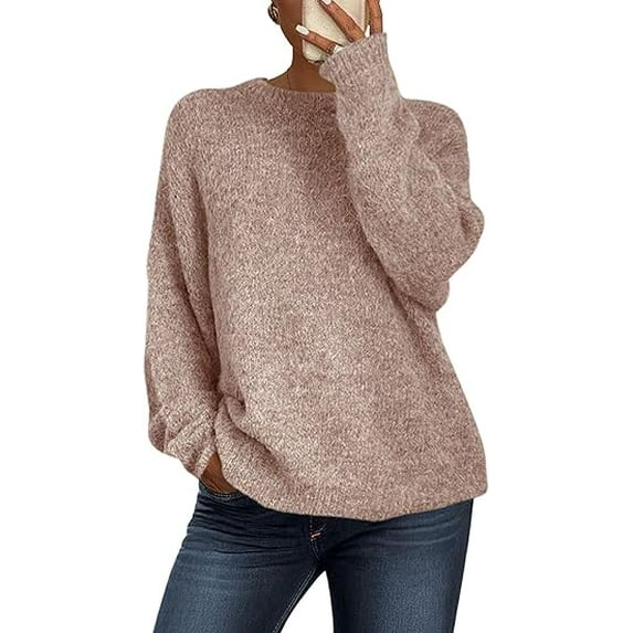 PRETTYGARDEN Womens Fall Long Sleeve Sweater Crew Neck Fuzzy Loose Fit Chunky Knit Pullover Sweaters Going Out Tops