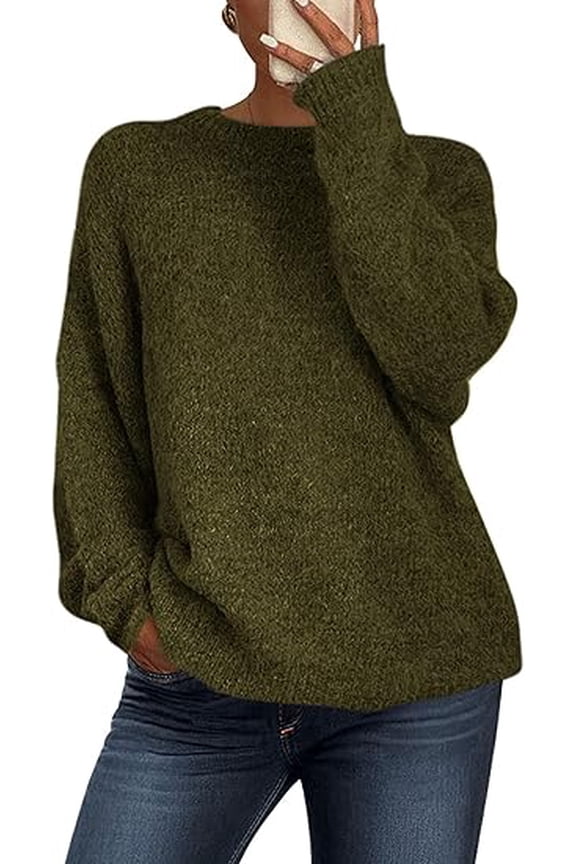 Womens Fall Long Sleeve Sweater Crew Neck Fuzzy Loose Fit Chunky Knit Pullover Sweaters Going Out Tops