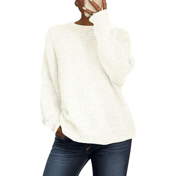 PRETTYGARDEN Womens Fall Long Sleeve Sweater Crew Neck Fuzzy Loose Fit Chunky Knit Pullover Sweaters Going Out Tops