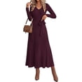 thumbnail image 1 of PRETTYGARDEN Womens Fall Maxi Long Sleeve Sweater Dress Soft Stretchy Knit, V Neck A Line Dresses with Bow, Flowy Pleated Hem, Cocktail Party Outfits, Trendy Winter Clothes, 1 of 9