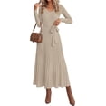 thumbnail image 1 of PRETTYGARDEN Womens Fall Maxi Long Sleeve Sweater Dress Soft Stretchy Knit, V Neck A Line Dresses with Bow, Flowy Pleated Hem, Cocktail Party Outfits, Trendy Winter Clothes, 1 of 9