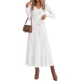 thumbnail image 1 of PRETTYGARDEN Womens Fall Maxi Long Sleeve Sweater Dress Soft Stretchy Knit, V Neck A Line Dresses with Bow, Flowy Pleated Hem, Cocktail Party Outfits, Trendy Winter Clothes, 1 of 9