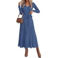 thumbnail image 1 of PRETTYGARDEN Womens Fall Maxi Long Sleeve Sweater Dress Soft Stretchy Knit, V Neck A Line Dresses with Bow, Flowy Pleated Hem, Cocktail Party Outfits, Trendy Winter Clothes, 1 of 9