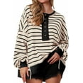 thumbnail image 1 of PRETTYGARDEN Womens Fall Striped Oversized Sweatshirt Long Sleeve Button Up Henley Neck Waffle Knit Pullover Tunic Tops, 1 of 7