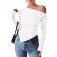 thumbnail image 1 of PRETTYGARDEN Womens Fall Trendy Off Shoulder Y2k Tops Tie Dye Mesh Long Sleeve Shirts Asymmetrical Ruched Floral Blouse, 1 of 8