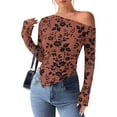 thumbnail image 1 of PRETTYGARDEN Womens Fall Trendy Off Shoulder Y2k Tops Tie Dye Mesh Long Sleeve Shirts Asymmetrical Ruched Floral Blouse, 1 of 8