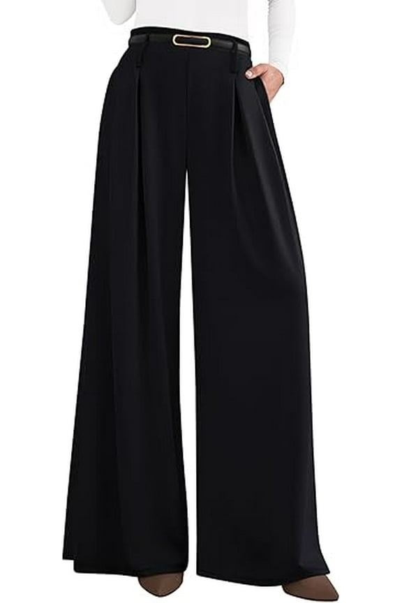 Womens Fall Wide Leg Trousers High Elastic Waist Loose Pleated Long Flowy Palazzo Work Pants with Pockets