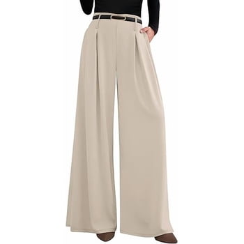 PRETTYGARDEN Womens Fall Wide Leg Trousers High Elastic Waist Loose Pleated Long Flowy Palazzo Work Pants with Pockets