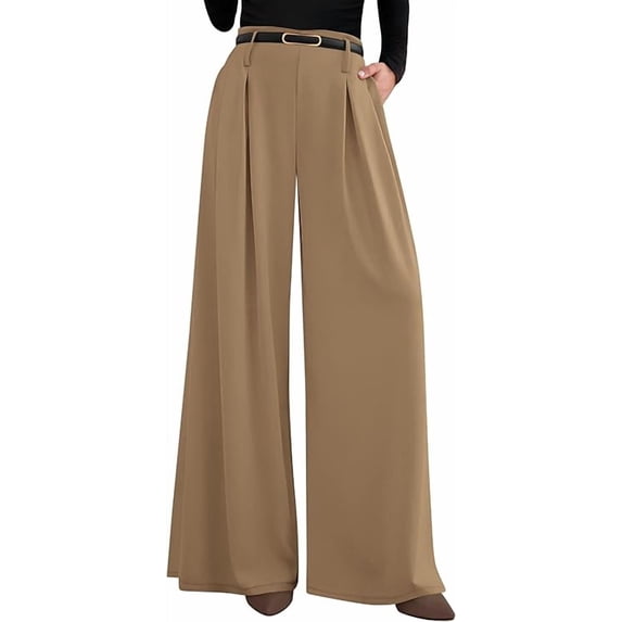 PRETTYGARDEN Womens Fall Wide Leg Trousers High Elastic Waist Loose Pleated Long Flowy Palazzo Work Pants with Pockets