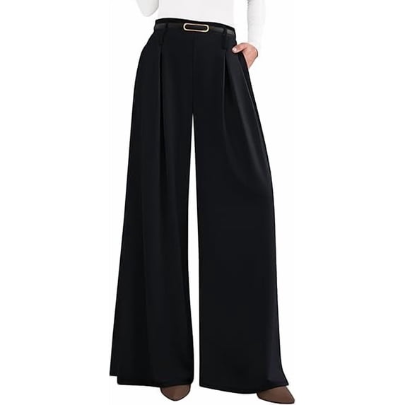 PRETTYGARDEN Womens Fall Wide Leg Trousers High Elastic Waist Loose Pleated Long Flowy Palazzo Work Pants with Pockets